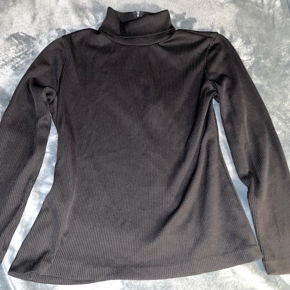 Vintage Black Turtle Neck blouse, 100% nylon, zip closure in back